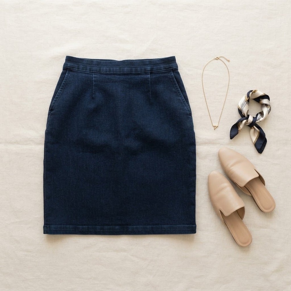Susana Monaco Pencil Skirt Womens L Dark Denim Stretch Knee Length Minimalist